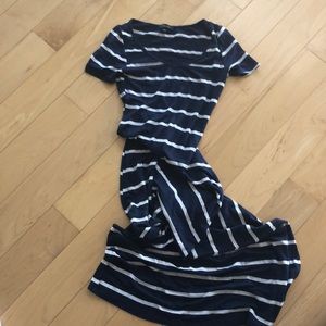 Soprano navy/cream stripe maxi dress xs